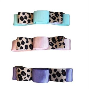 2/$15  3-Piece Animal Print Bow Barrettes | Pastel Leopard | Girls